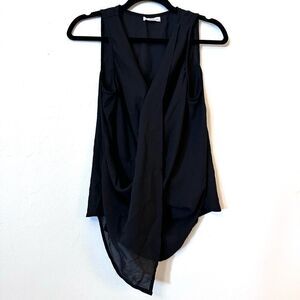 Socialite Wrap Asymmetric Front Sleeveless Sheer Blouse Black Medium